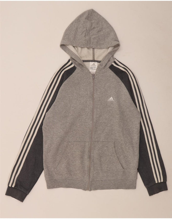 Мужской свитер с капюшоном на молнии Adidas среднего серого цвета, хлопок с крапинками