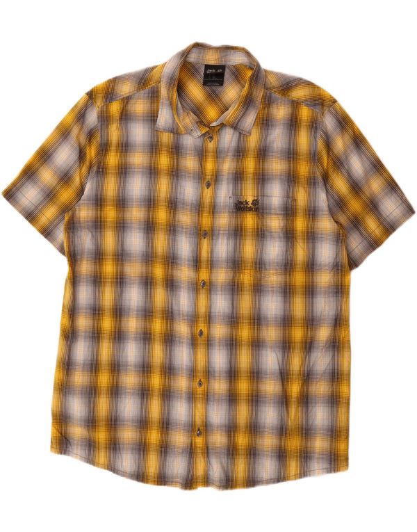 JACK WOLFSKIN Mens Short Sleeve Shirt UK 44/46 XL Yellow Check Cotton