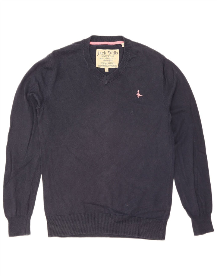 JACK WILLS Мужской джемпер с v-образным вырезом, средний темно-синий хлопковый свитер