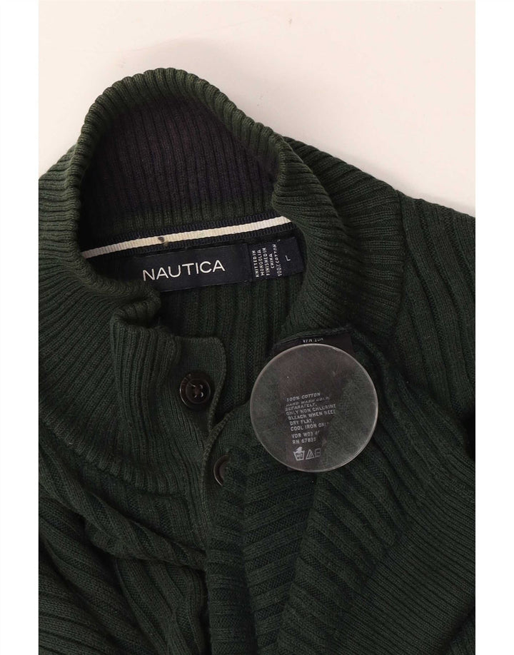 Мужской джемпер Nautica на пуговицах, большой зеленый хлопковый свитер