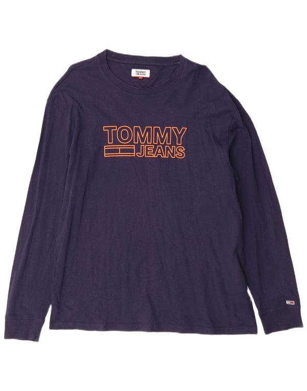 Tommy Hilfiger Мужской топ с рисунком с длинным рукавом 2XL, темно-синий, хлопок