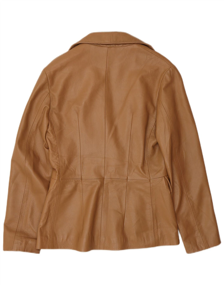 Винтажный женский кожаный пиджак на 1 пуговице, Великобритания 12, кожа среднего коричневого цвета