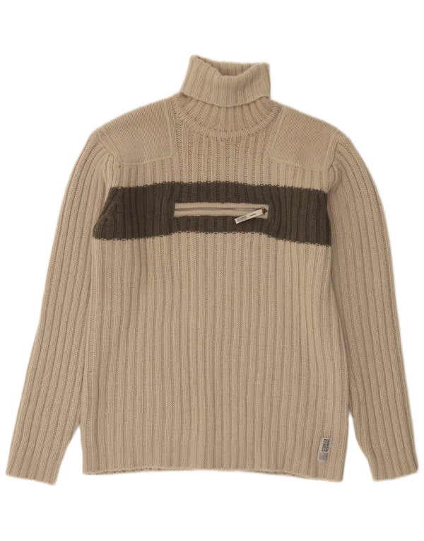 Calvin Klein Mens Khakis Zip Neck Jumper Sweater XL Beige Colourblock Wool