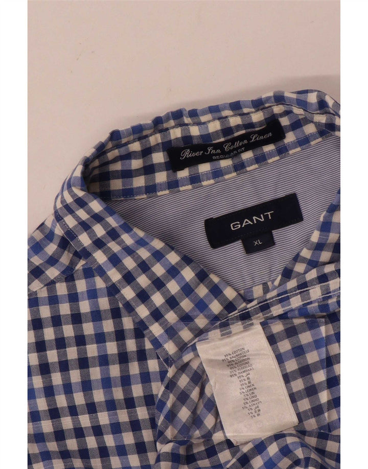 Мужская рубашка стандартного кроя с коротким рукавом Gant XL, синяя, хлопок в мелкую клетку
