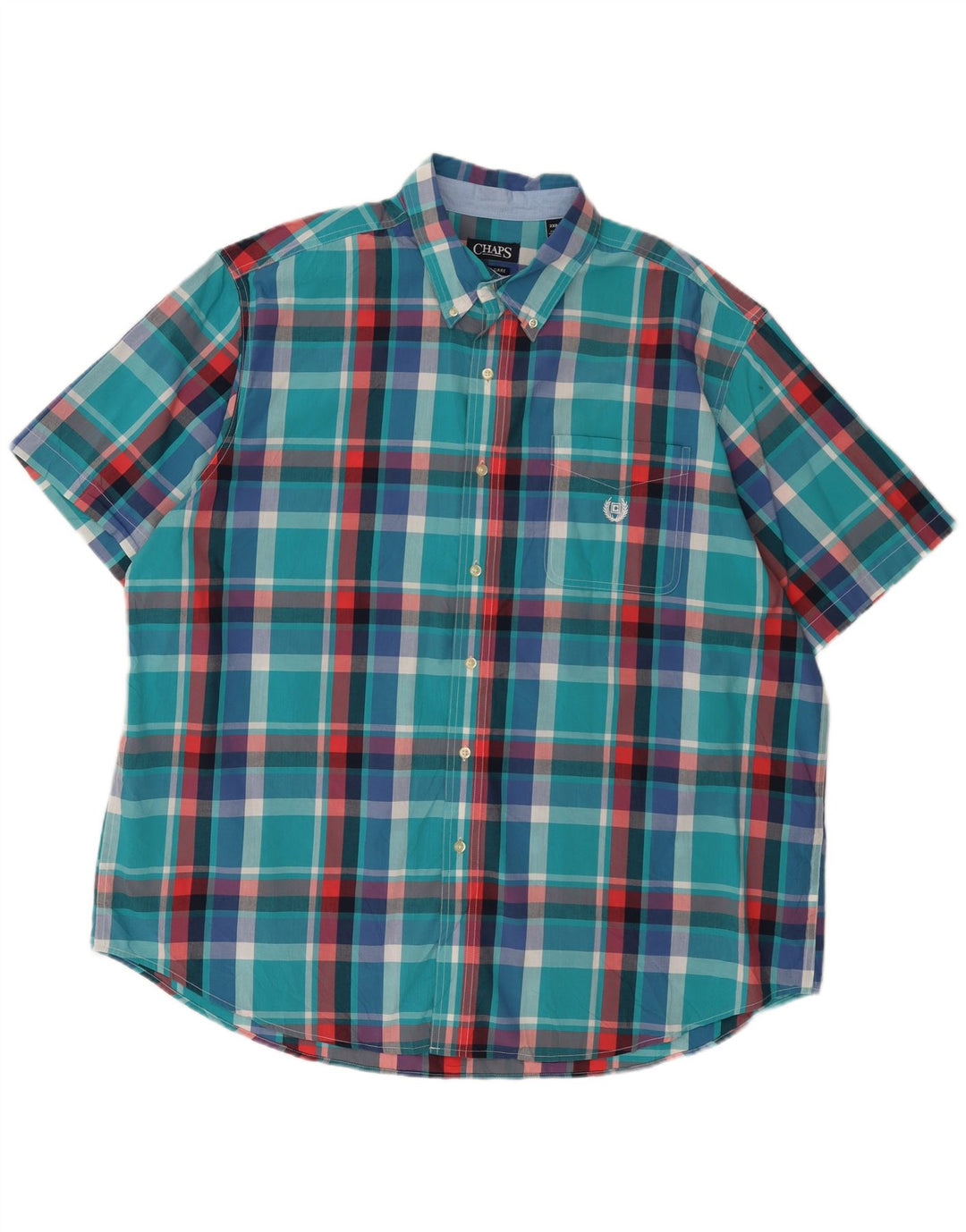 Мужская рубашка с коротким рукавом Chaps, 2XL, синяя клетка, хлопок