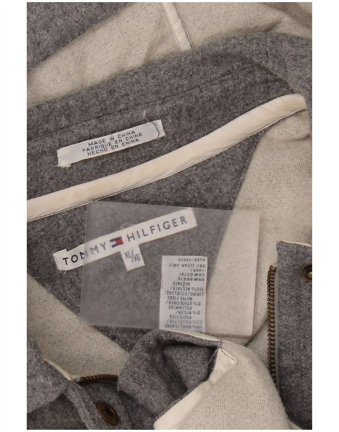 Женское пальто с капюшоном Tommy Hilfiger UK 18 XL серое шерстяное
