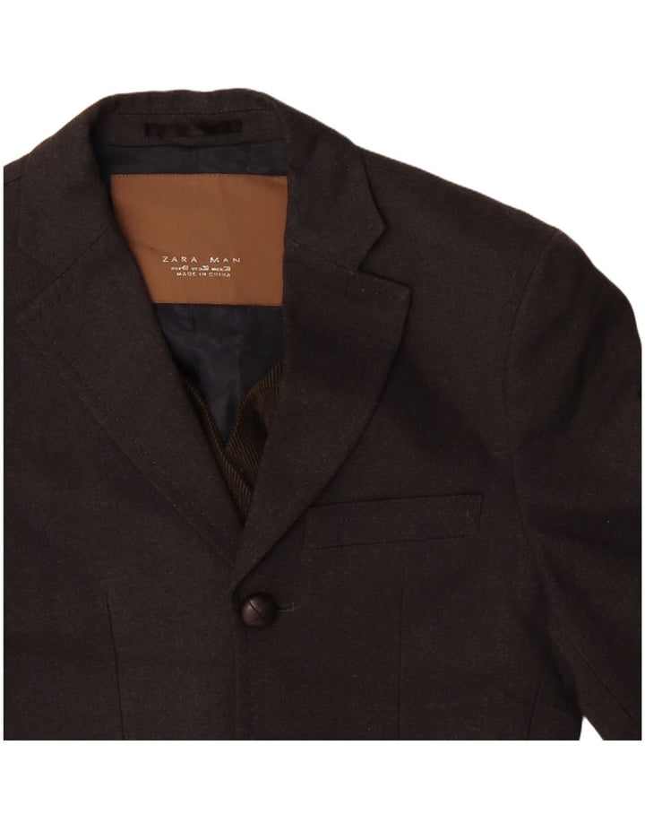 Мужской пиджак ZARA на 3 пуговицах, EU 48, средний серый полиэстер