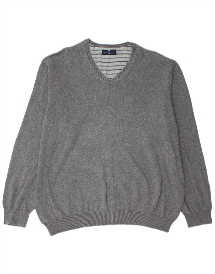 Мужской джемпер с v-образным вырезом Marks & Spencer Blue Harbour 2XL, серый хлопок