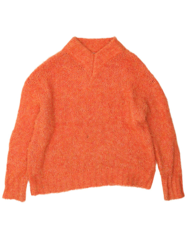 Женский свободный джемпер с v-образным вырезом Anthropologie UK 6 XS оранжевый в крапинку
