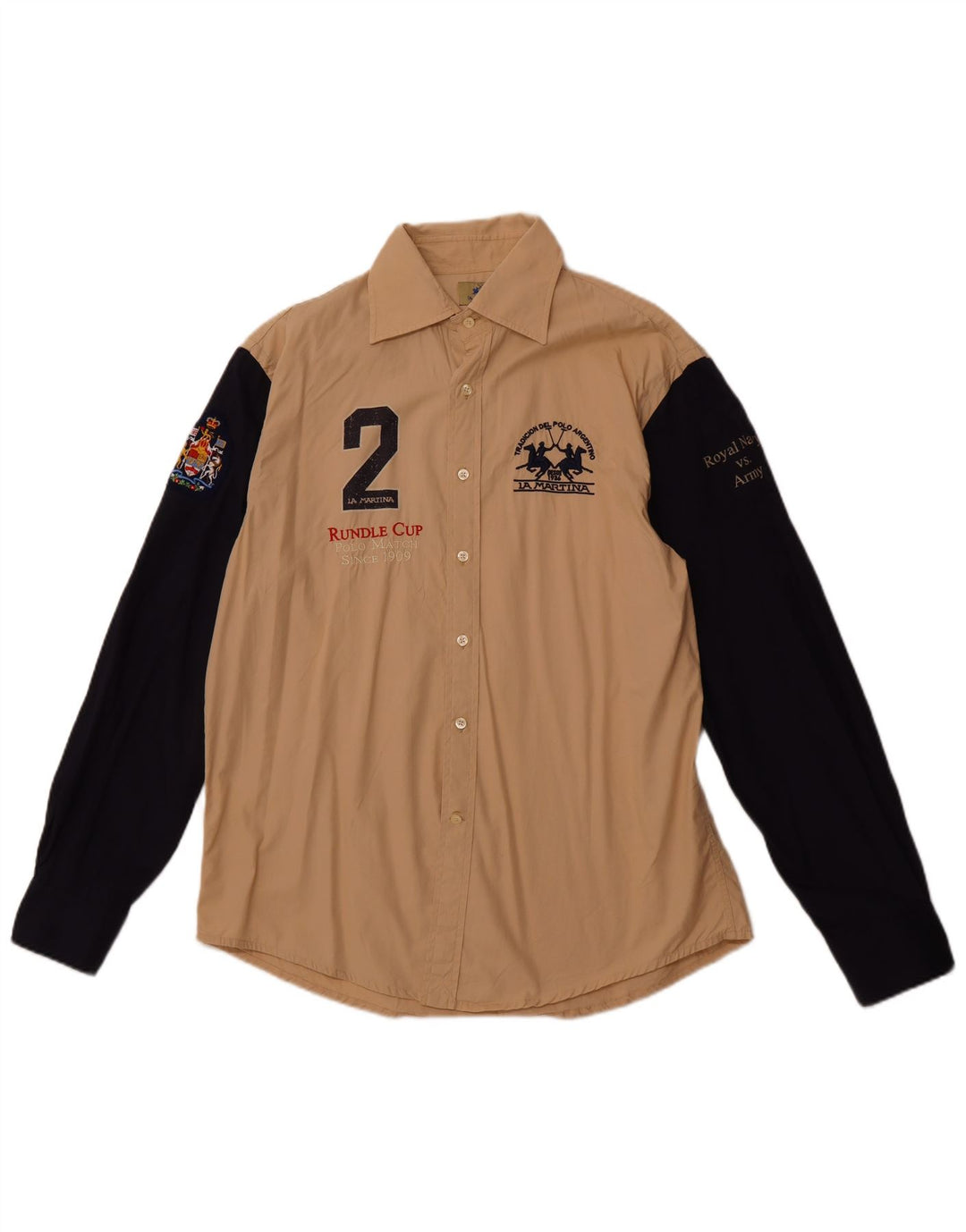 LA MARTINA Мужская рубашка с рисунком королевского темно-синего цвета, XL, бежевый, хлопок с цветными блоками