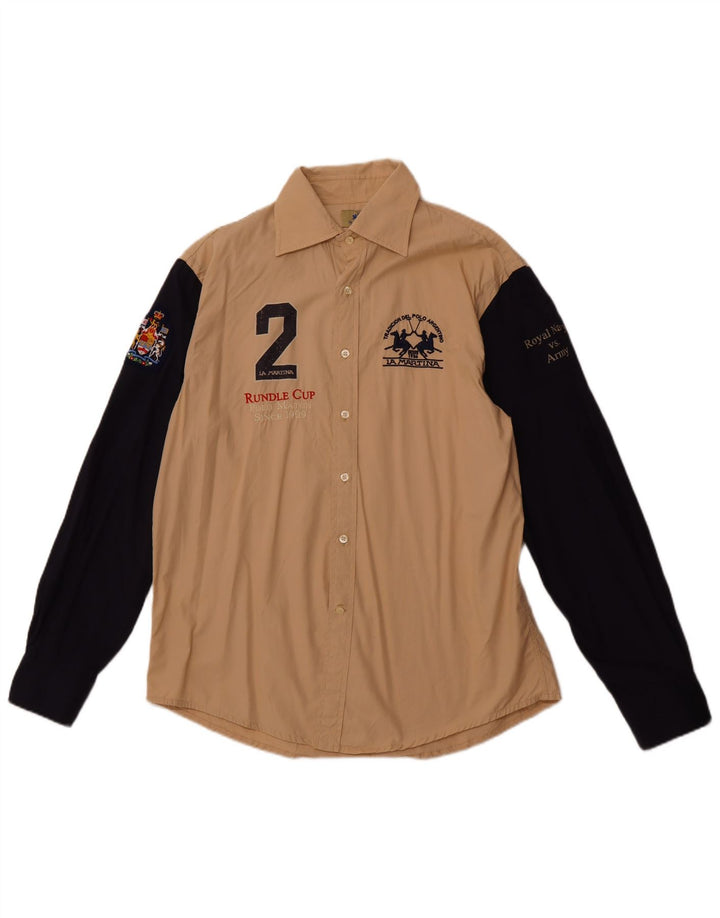 LA MARTINA Мужская рубашка с рисунком королевского темно-синего цвета, XL, бежевый, хлопок с цветными блоками