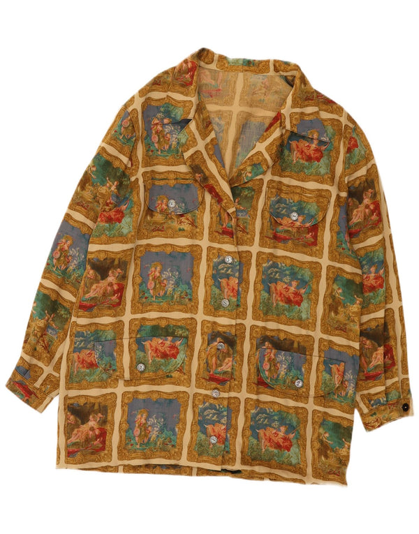 Винтажная женская блузка-рубашка с рисунком, Великобритания, 18 XL, хаки, пэчворк