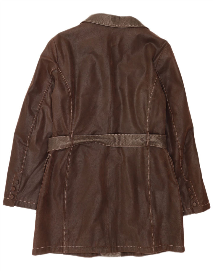 Винтажное женское кожаное пальто IT 50 XL Коричневое Классическое