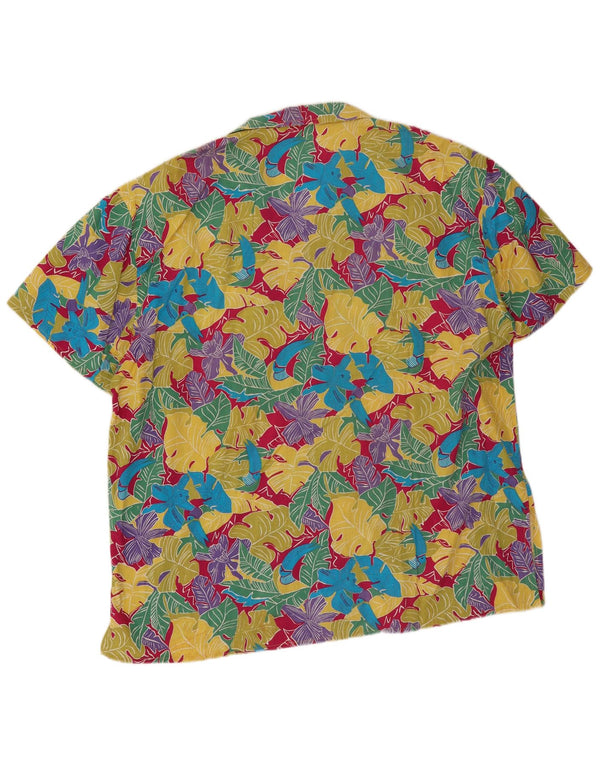 Винтажная мужская рубашка с коротким рукавом XL, разноцветная с цветочным принтом