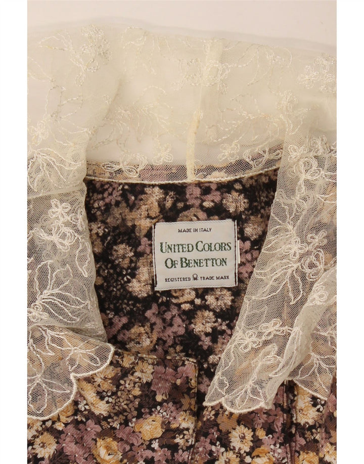 BENETTON Женская рубашка-блузка UK 12 Средний коричневый с цветочным принтом