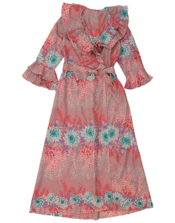 Vintage Womens 3/4 Sleeve Robe Maxi Dress UK 10 Small Pink Floral