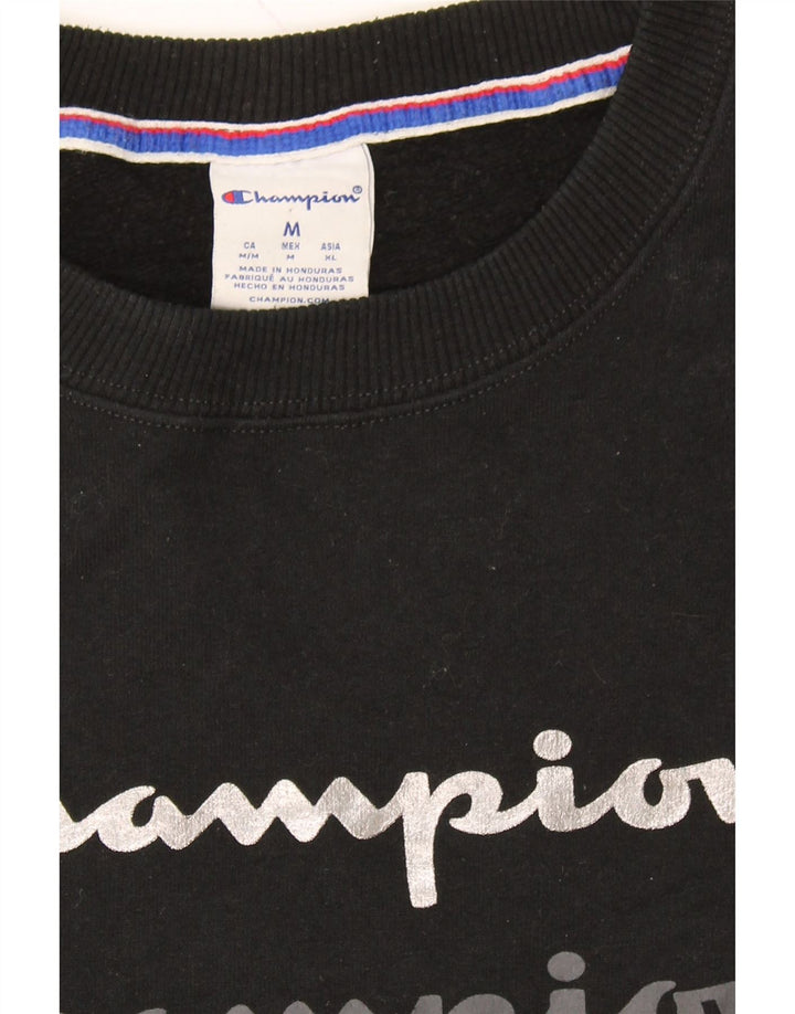 CHAMPION Womens Graphic Sweatshirt Jumper UK 14 Medium Black Cotton Vintage Champion and Second-Hand Champion from Messina Hembry 