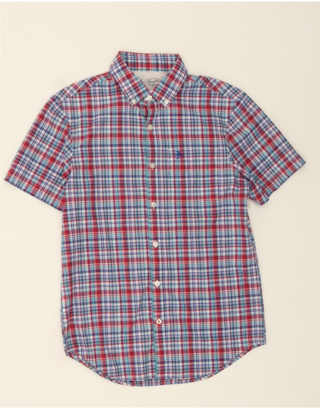 PENGUIN Mens Checked  Short Sleeve Shirt Small Multicoloured Check Classic Vintage Penguin and Second-Hand Penguin from Messina Hembry 