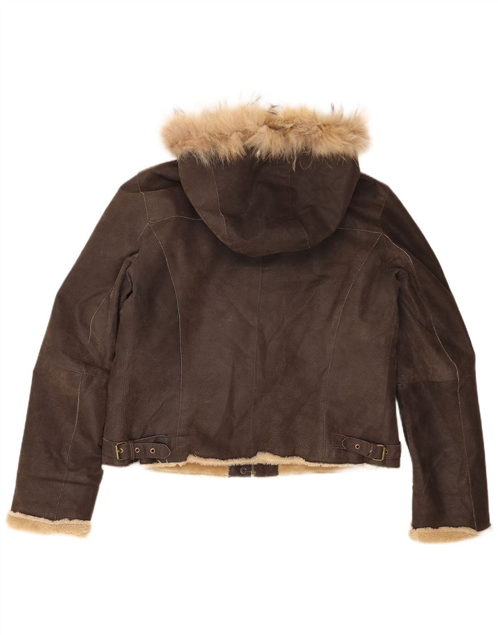 Женская короткая дубленка с капюшоном Bata and More IT 46, большая коричневая кожа