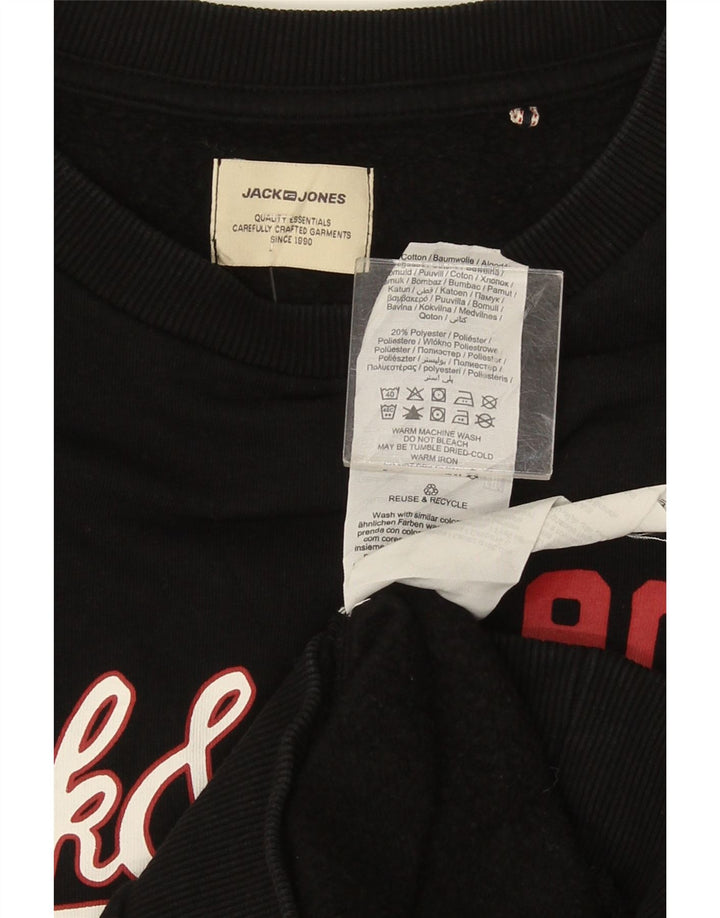 Мужской свитшот с рисунком Jack & Jones, большой черный хлопковый джемпер