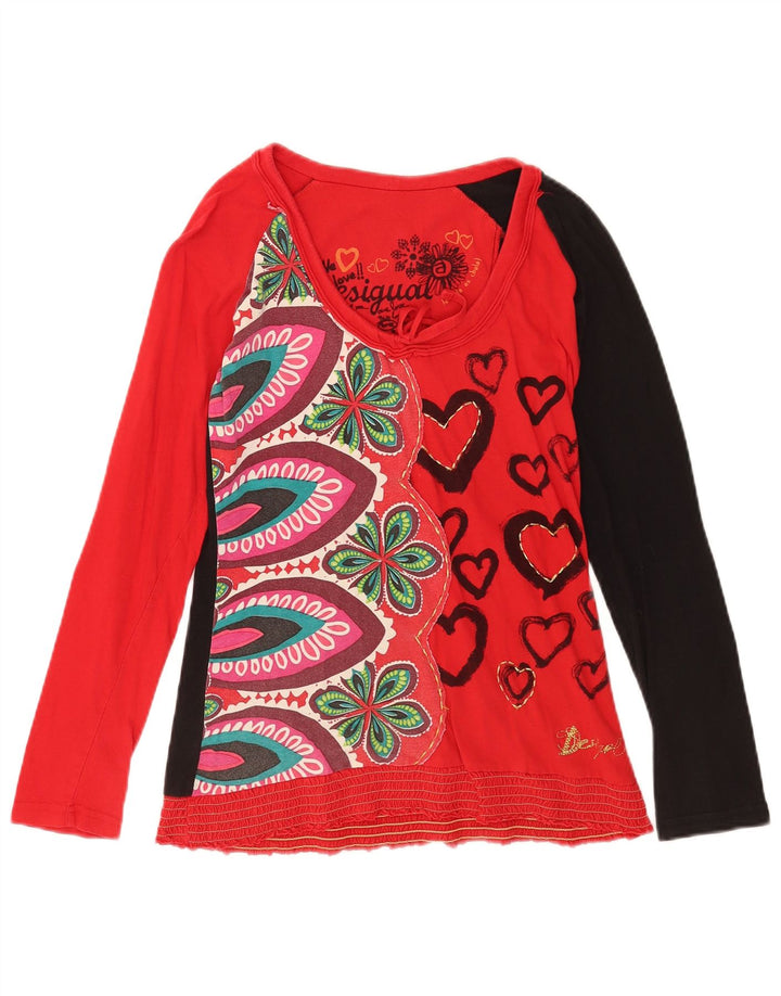 Женский топ с длинным рукавом Desigual, Великобритания, 12, средний красный, с цветочным принтом