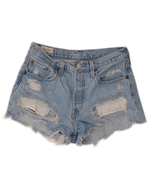 Женские потертые джинсовые шорты Levi's 501 с высокой талией W27, маленькие синие, хлопок