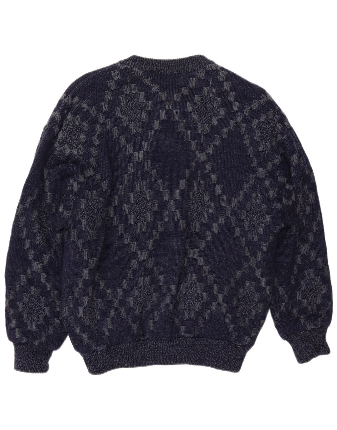 ВИНТАЖНЫЙ мужской кардиган-свитер, большой размер, темно-синий, вискоза с геометрическим рисунком