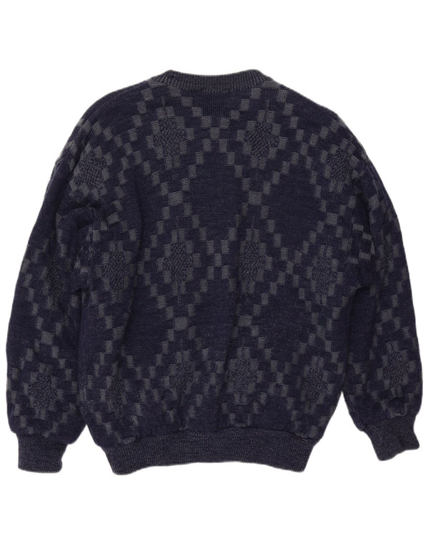 ВИНТАЖНЫЙ мужской кардиган-свитер, большой размер, темно-синий, вискоза с геометрическим рисунком