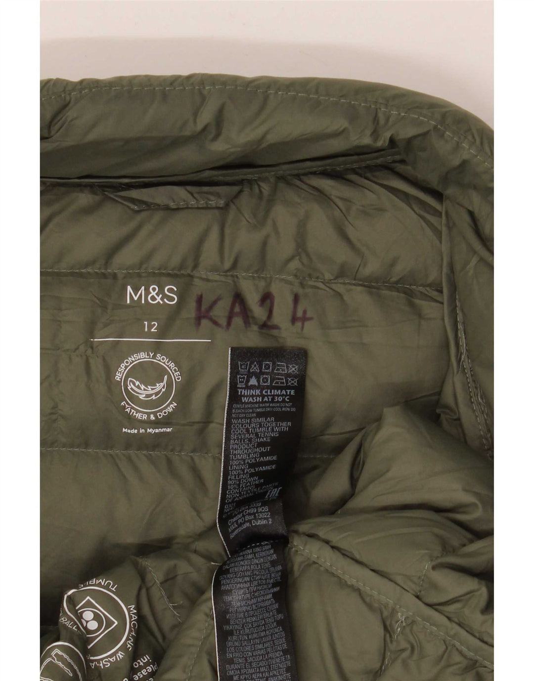 Женская стеганая куртка Marks & Spencer UK 12, полиамид среднего зеленого цвета