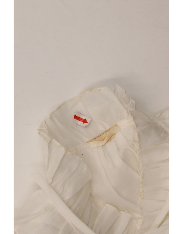 ВИНТАЖНАЯ Женская блузка-рубашка с рюшами спереди, Великобритания 16, большая белая