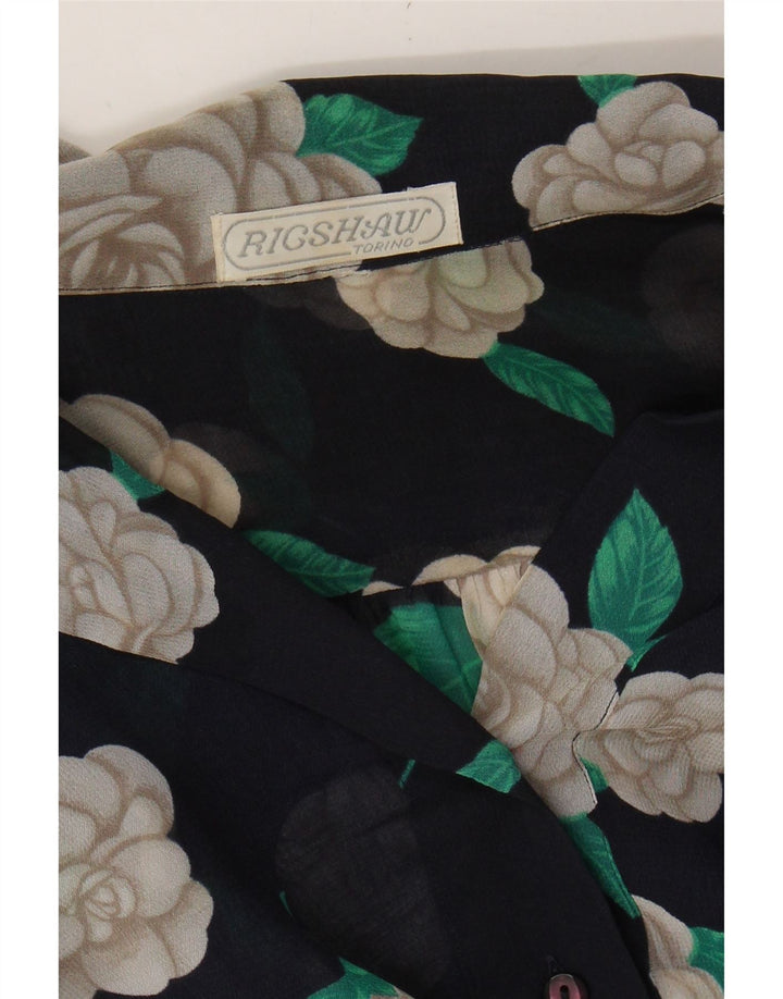 VINTAGE Womens See Through Blouse Top UK 14 Medium Navy Blue Floral Vintage Vintage and Second-Hand Vintage from Messina Hembry 