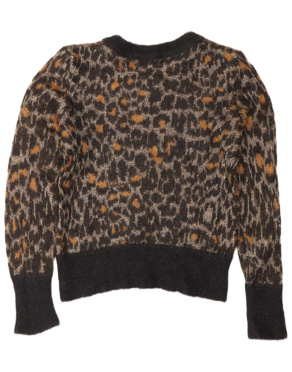 Vintage Womens Crop Boat Neck Jumper Sweater IT 38 XS Brown Animal Print