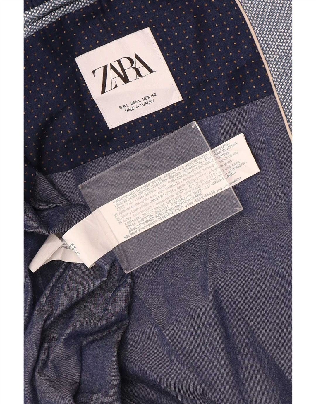 Мужской пиджак Zara на 2 пуговицах UK 40, большой синий хлопок