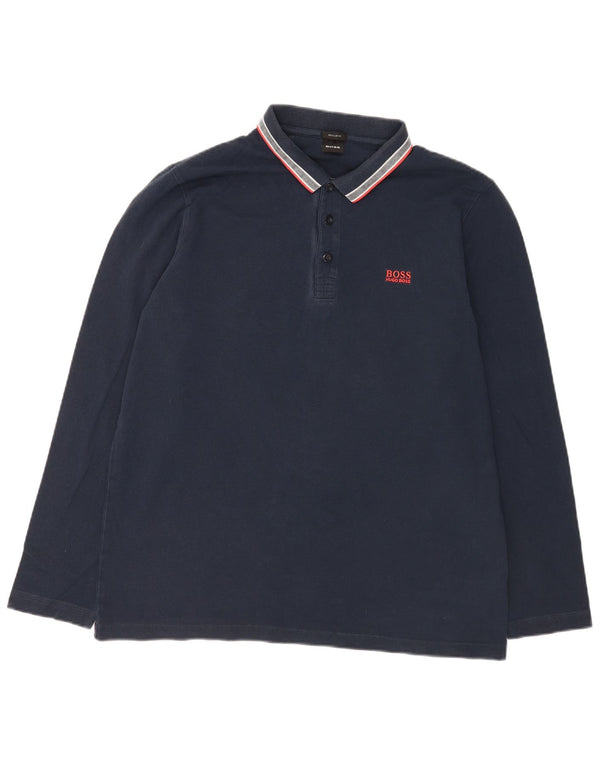 Мужская рубашка-поло стандартного кроя с длинным рукавом Hugo Boss 2XL, темно-синяя, хлопок