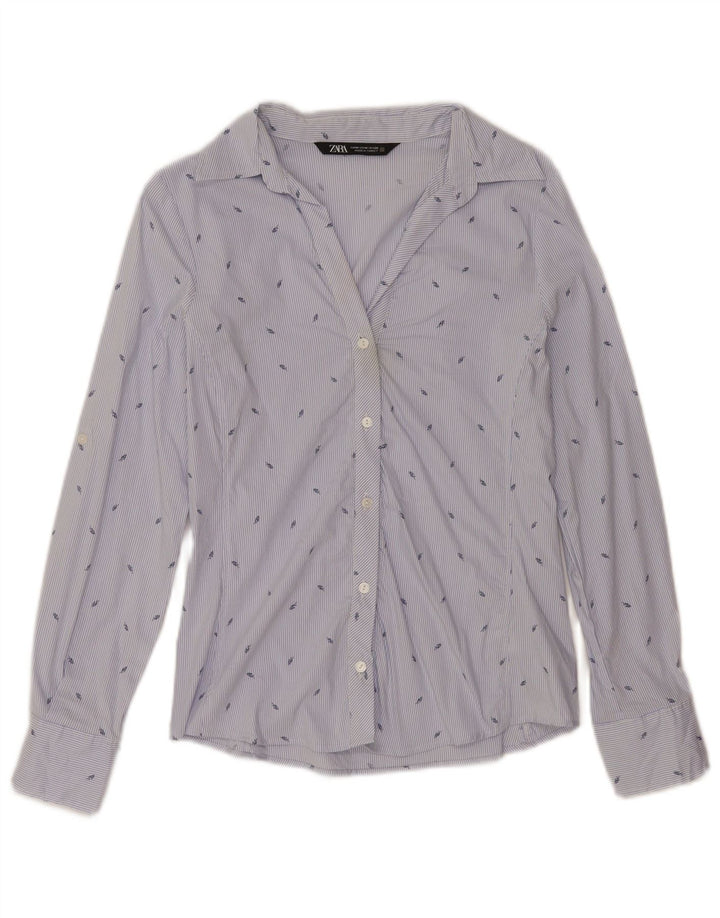 Женская рубашка Zara UK 12, хлопковая синяя полоска среднего размера