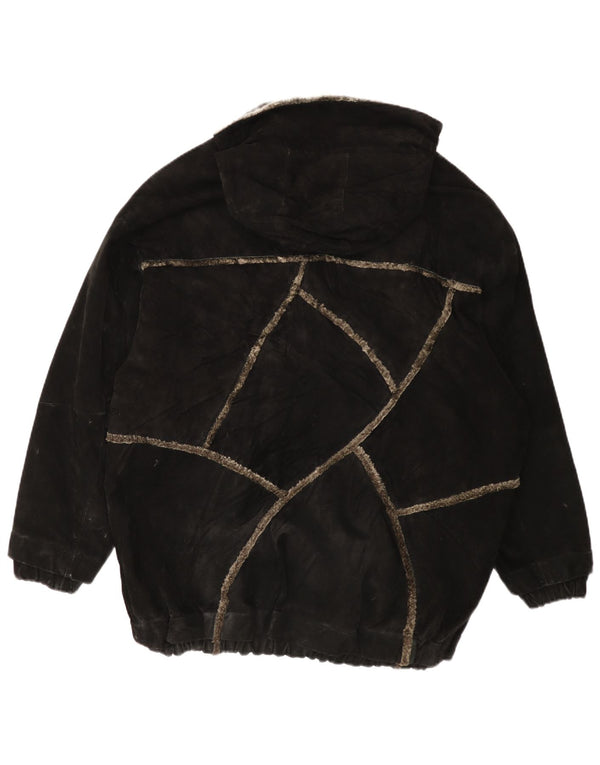 GIORGIO MOBIANI Mens Hooded Suede Jacket UK 44 2XL Black Leather