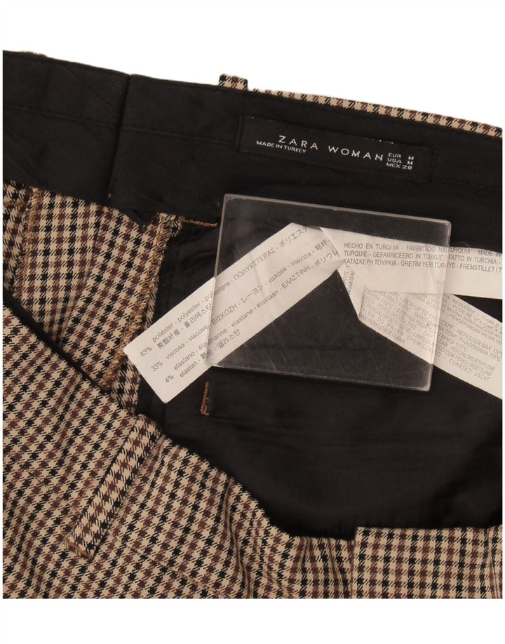 Женские узкие костюмные брюки Zara Medium W30 L29, бежевые, полиэстер с узором «гусиные лапки»