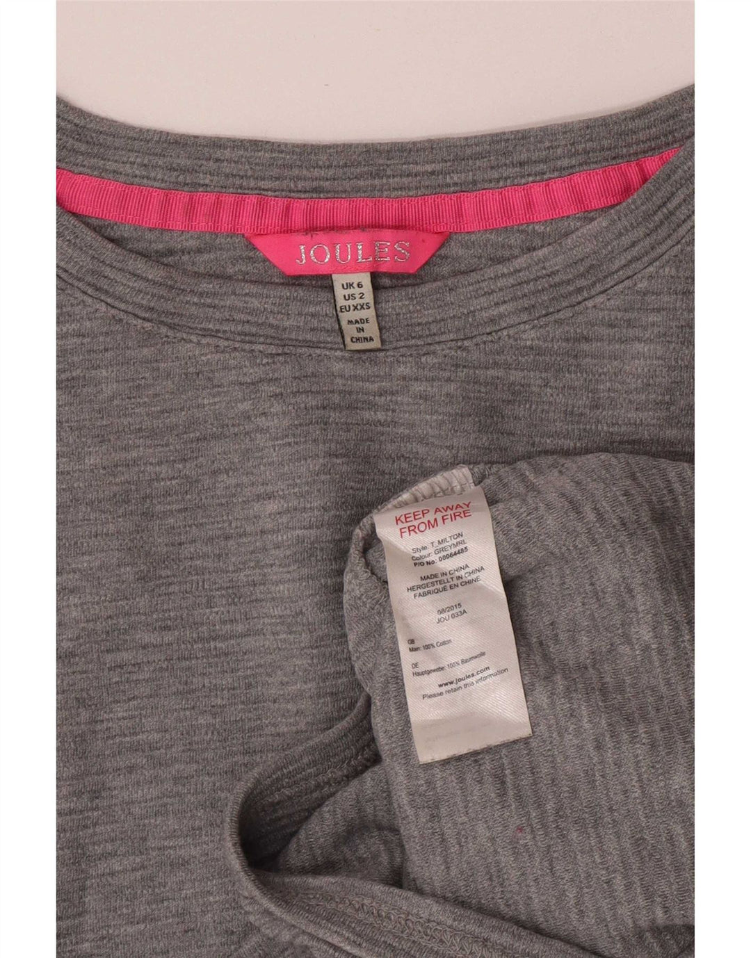 Женский оверсайз-топ Joules с длинным рукавом UK 6 XS, серый хлопок
