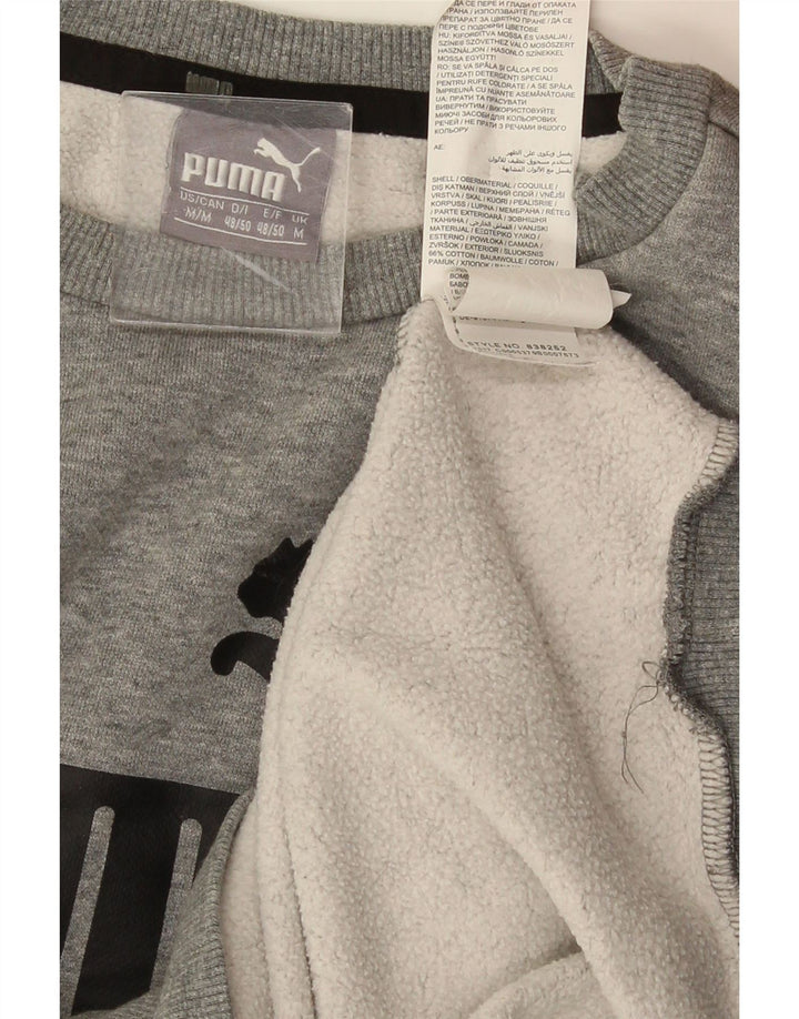 Мужской свитшот с рисунком PUMA, хлопковый джемпер среднего серого цвета с крапинками