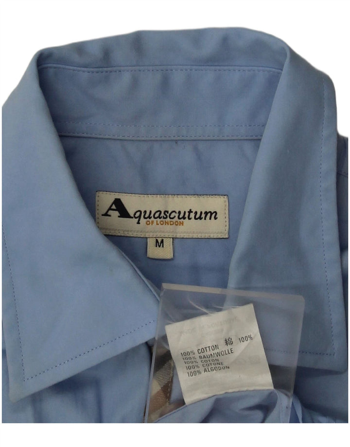 Aquascutum Мужская рубашка с коротким рукавом из хлопка среднего синего цвета