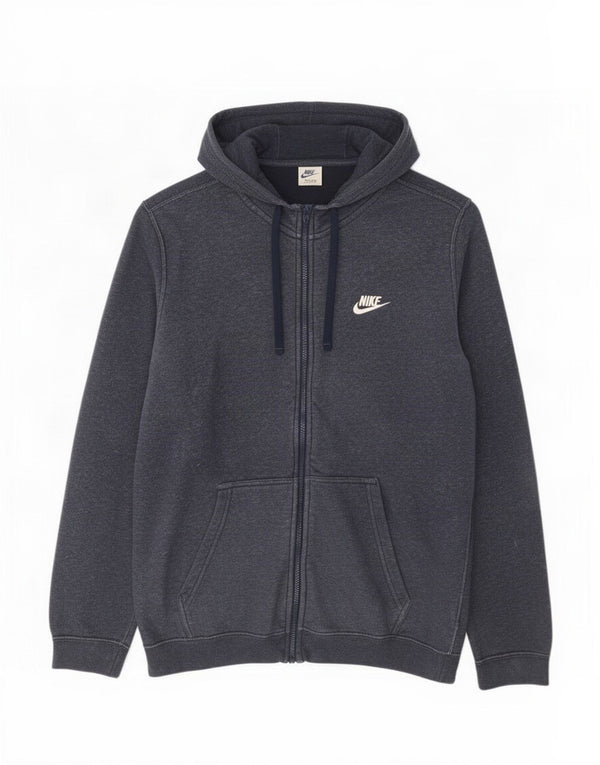 Мужской свитер с капюшоном на молнии Nike среднего размера, темно-синий, хлопковый