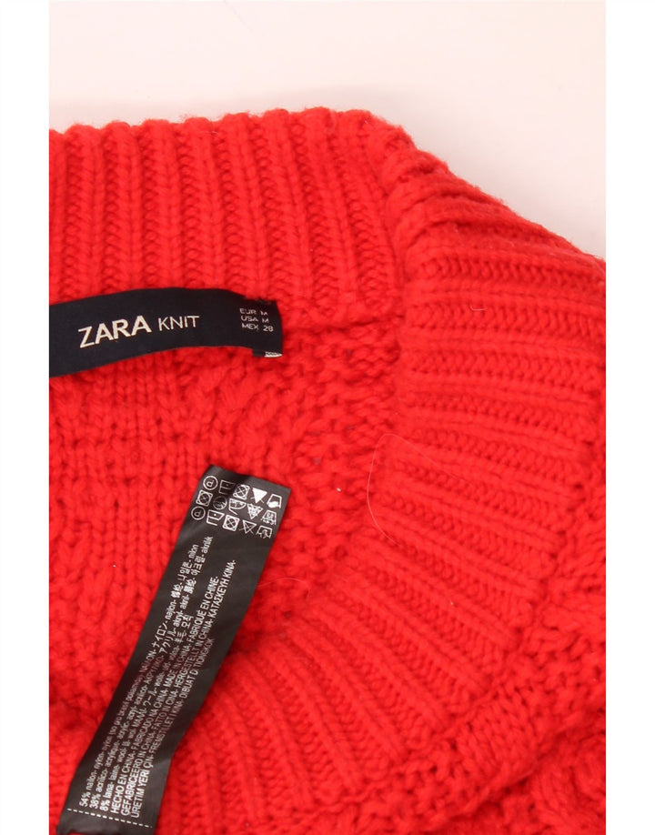 ZARA Womens Longline Crew Neck Jumper Sweater UK 12 Medium Red Nylon Vintage Zara and Second-Hand Zara from Messina Hembry 