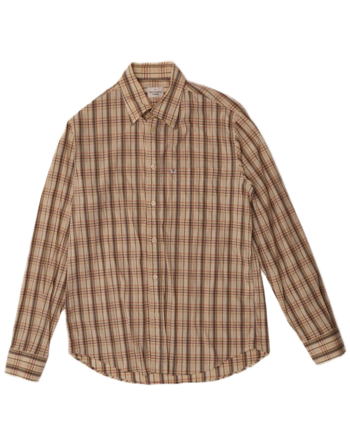 Trussardi Мужская рубашка в клетку, большая бежевая клетка, хлопок