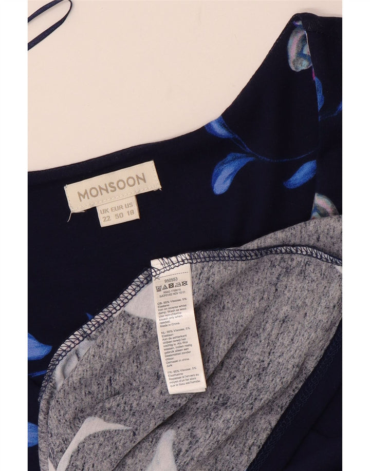 Женское платье трапециевидной формы без рукавов MONSOON UK 22 3XL Темно-синее вискоза с цветочным принтом