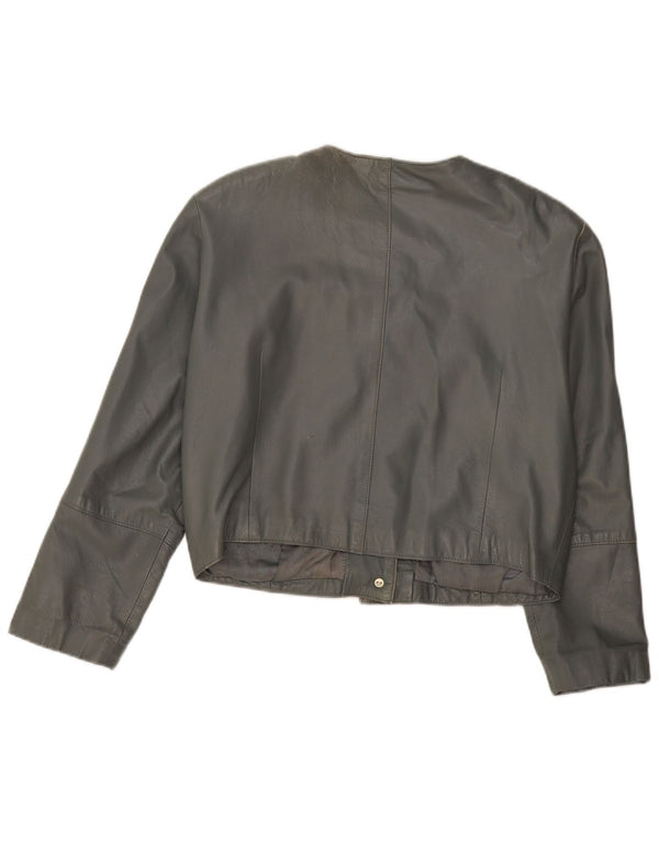 Женская кожаная куртка-бомбер VINTAGE UK 12, кожа среднего серого цвета