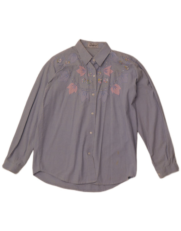 ВИНТАЖНАЯ женская рубашка UK 18 XL, синяя хлопковая с цветочным принтом в стиле ретро