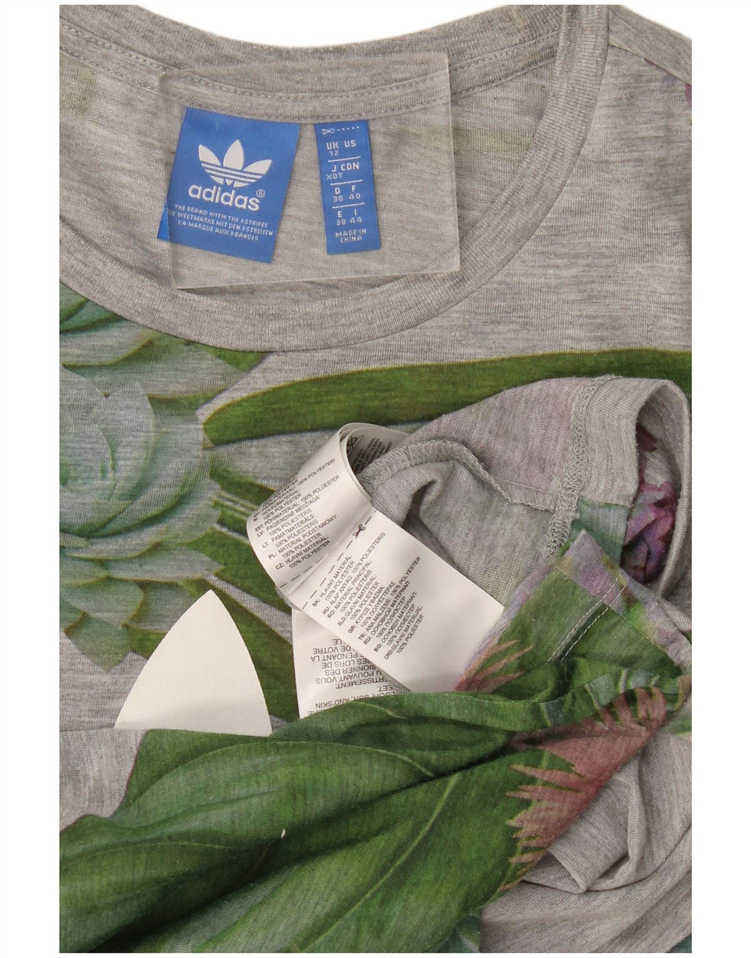 Женская футболка Adidas с рисунком Top UK 12, средний серый цветочный полиэстер