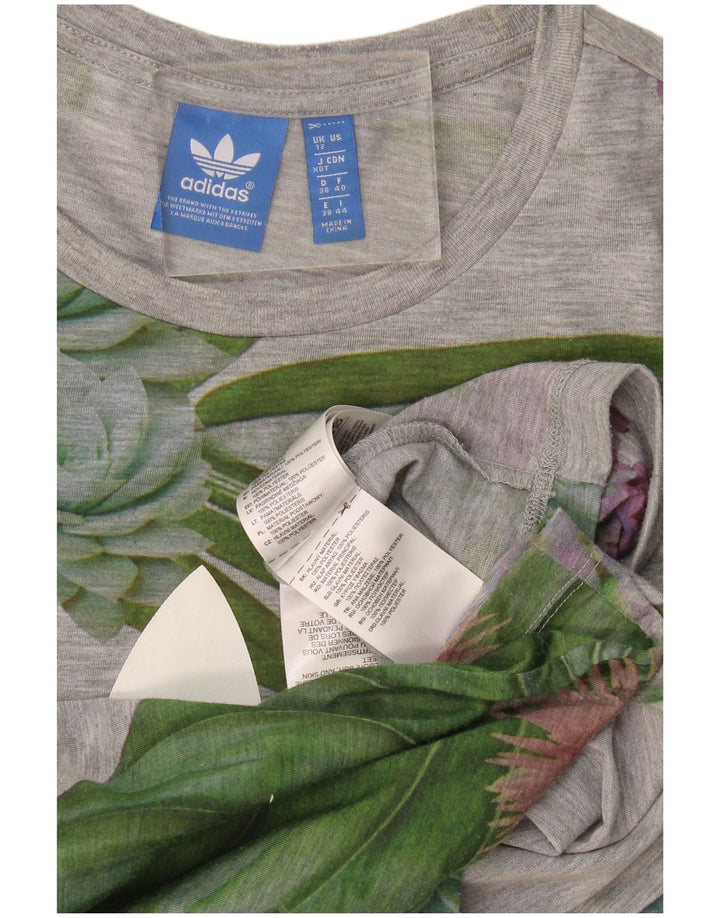 Женская футболка Adidas с рисунком Top UK 12, средний серый цветочный полиэстер