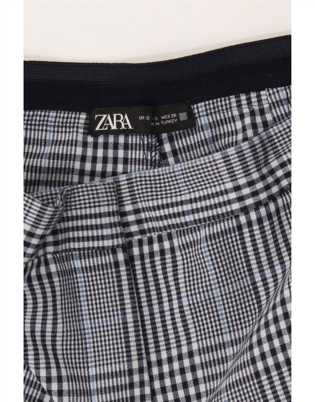 Женские узкие укороченные брюки Zara, маленькие W26 L26, темно-синие, полиэстер в клетку