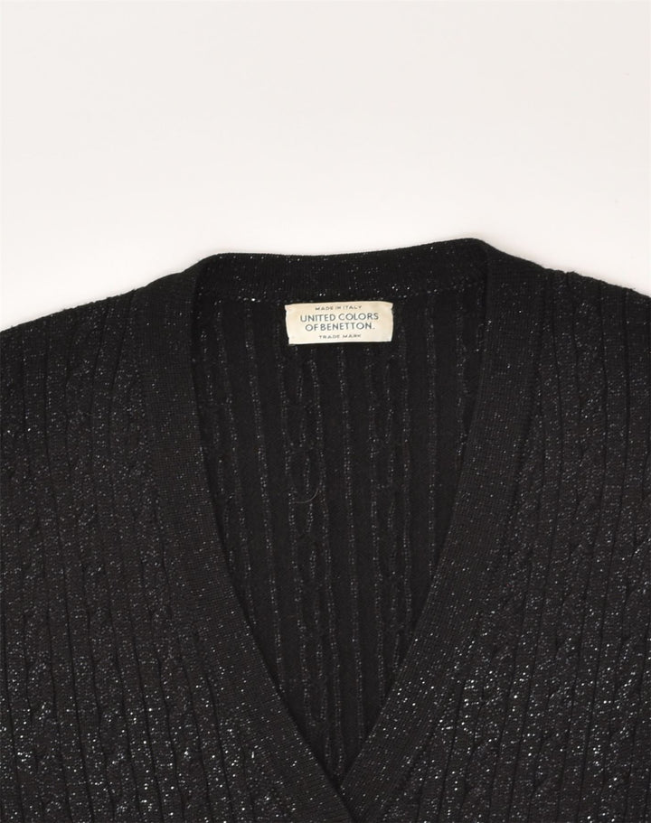 BENETTON Womens Cardigan Sweater UK 10 Small Black Acetate | Vintage Benetton | Thrift | Second-Hand Benetton | Used Clothing | Messina Hembry 
